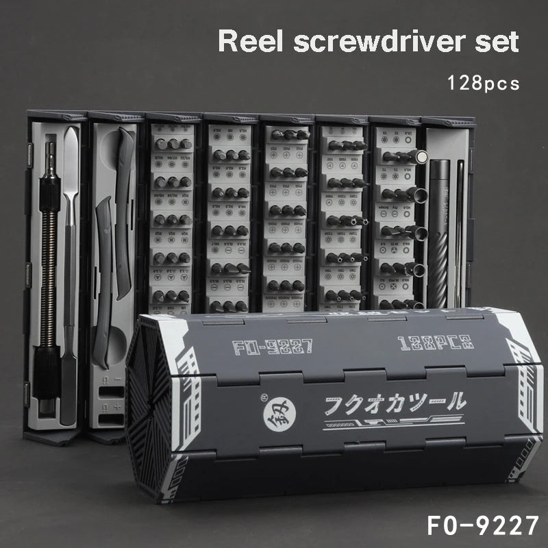 128 in 1 Screwdriver Set Reel Storage Box Five-pointed Star Shaped Bit Head Magnetic Precision Screwdriver Kit Phone Repair Tool