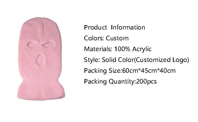 Motorcycle Windproof Full Face Knit Hats Custom SkiMask Men Warm Wool Balaclava embroidery Winter hats Knitted 3 Holes Ski Mask