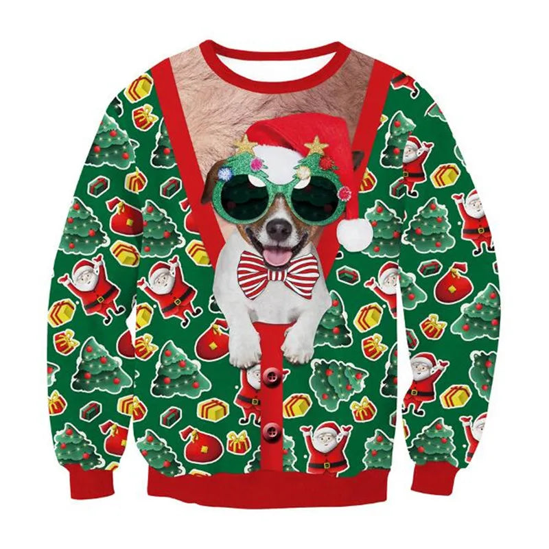 Ugly Christmas Sweaters Green Jumpers 3D Funny Printed Holiday Party Xmas Sweatshirt for Party Birthday Xmas Sweatshirt 2024