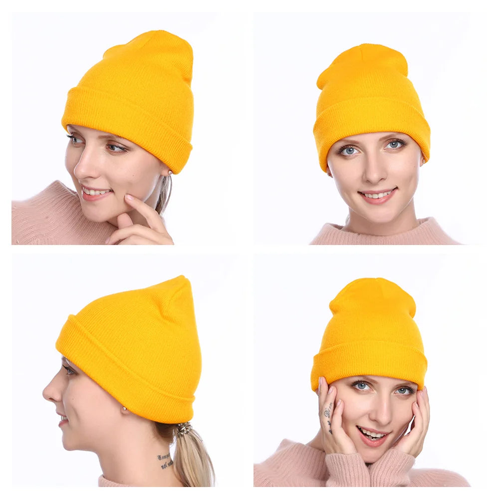 Winter Hats Unisex Beanies Knitted Solid Hat Beanie Caps Warmer Bonnet Casual Cap