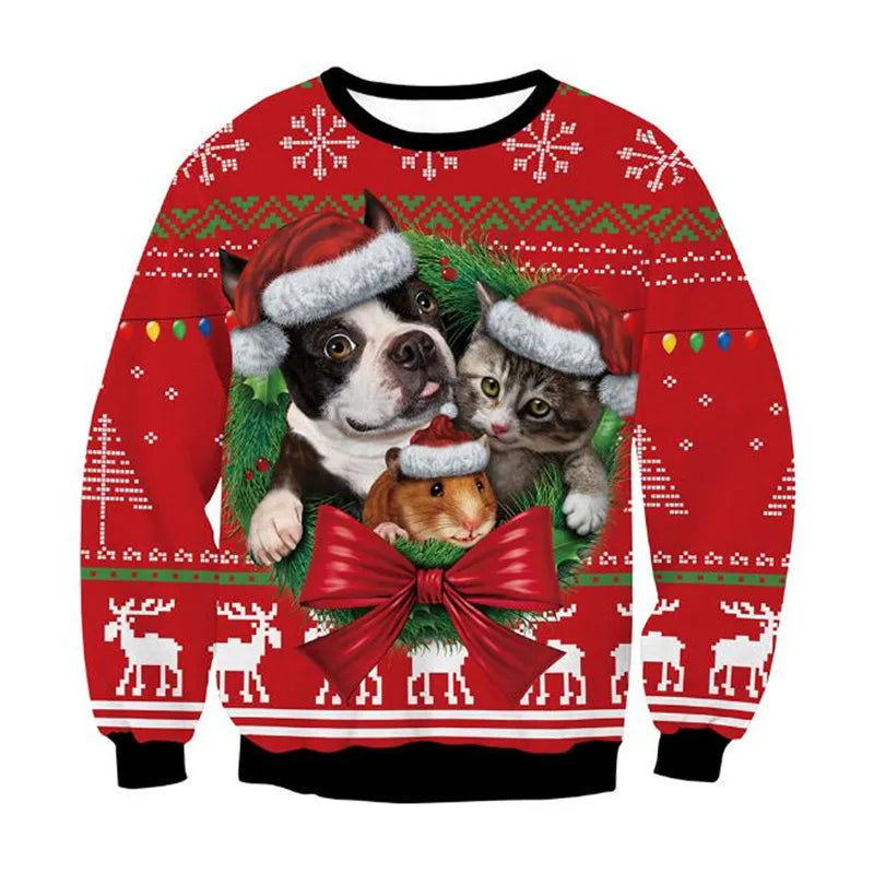 Ugly Christmas Sweaters Green Jumpers 3D Funny Printed Holiday Party Xmas Sweatshirt for Party Birthday Xmas Sweatshirt 2024