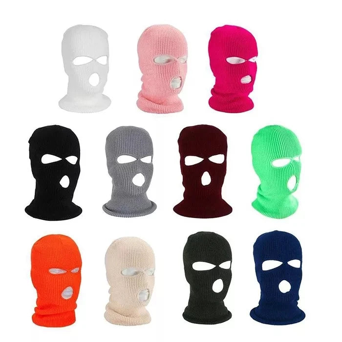 Motorcycle Windproof Full Face Knit Hats Custom SkiMask Men Warm Wool Balaclava embroidery Winter hats Knitted 3 Holes Ski Mask