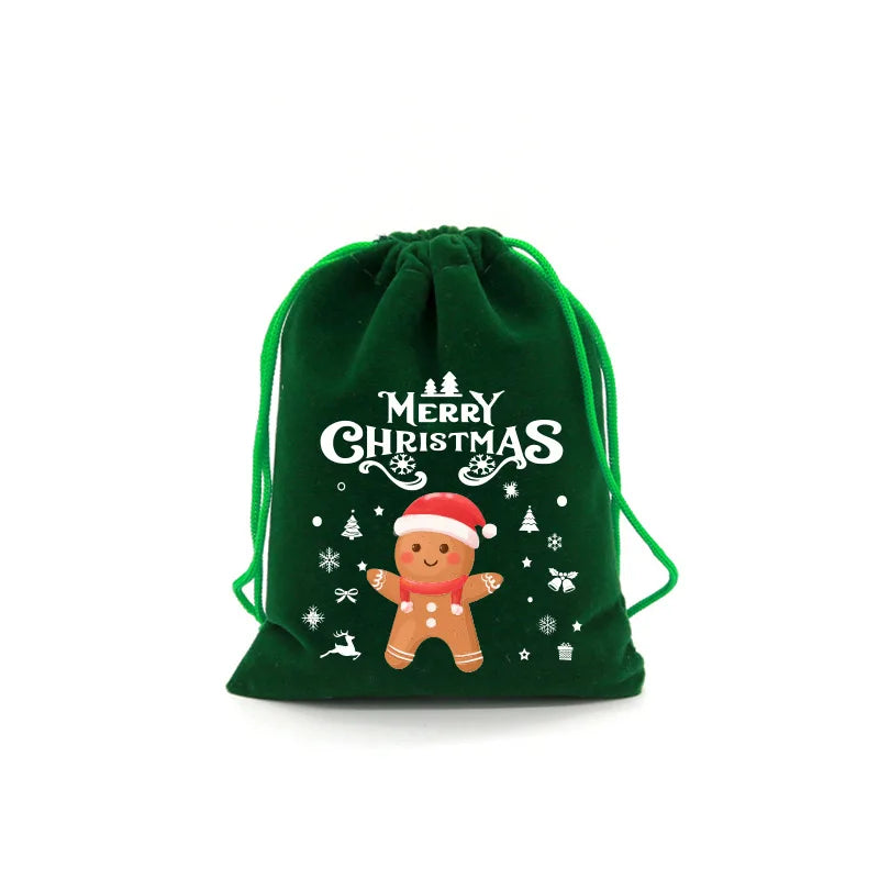 1pc Xmas Velvet Bags Small Candy Gift Bag Drawstring Pouch Christmas Party Favor Boutique Jewelry Packaging Bags 2024 New Year