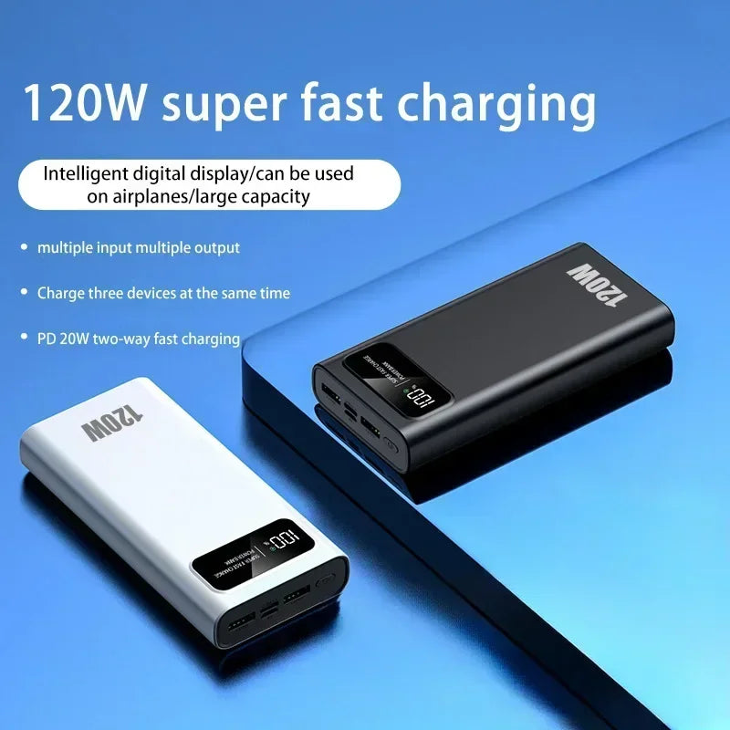 120W Fast Charging Power Bank 200000mAh Ultralarge Capacity Portable Digital Display External Battery For iPhone Samsung