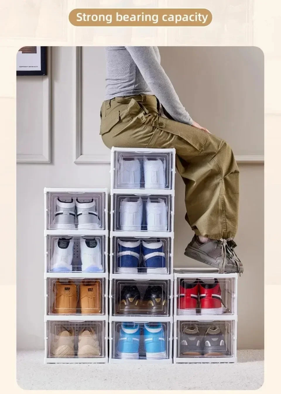 Foldable Shoe Rack Organizer 6 Layers Transparent Tackie Box Collapsible Home Sneaker Storage Stackable Shoes Cabinet For Closet