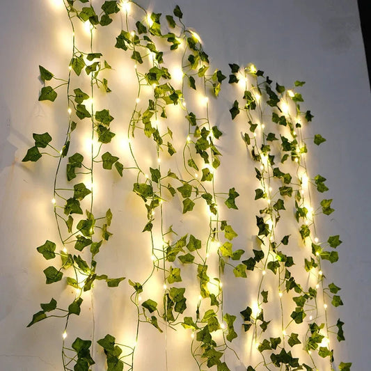 12/10/2m Fake Green Leaf Ivy Vine with LED Lights Home Bedroom Decor Wedding Glowing Artifical Plant Garland Home Decor