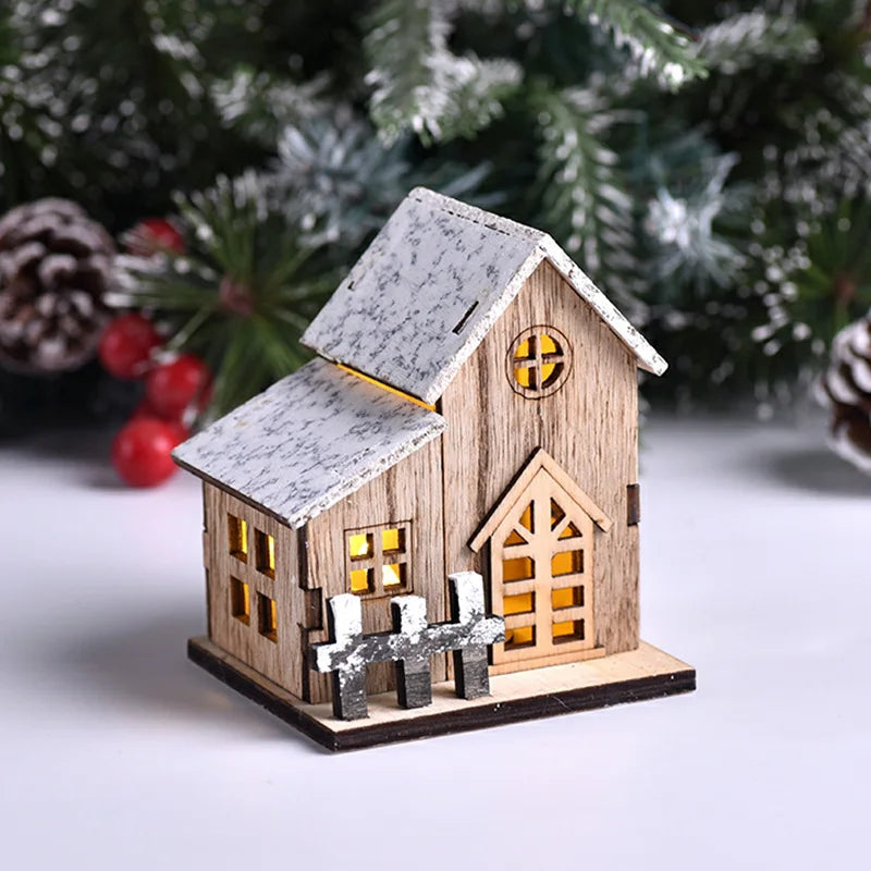 Christmas LED Light Wooden House Luminous Cabin Merry Christmas Decorations for Home DIY Xmas Tree Ornaments Kids Gift New Year