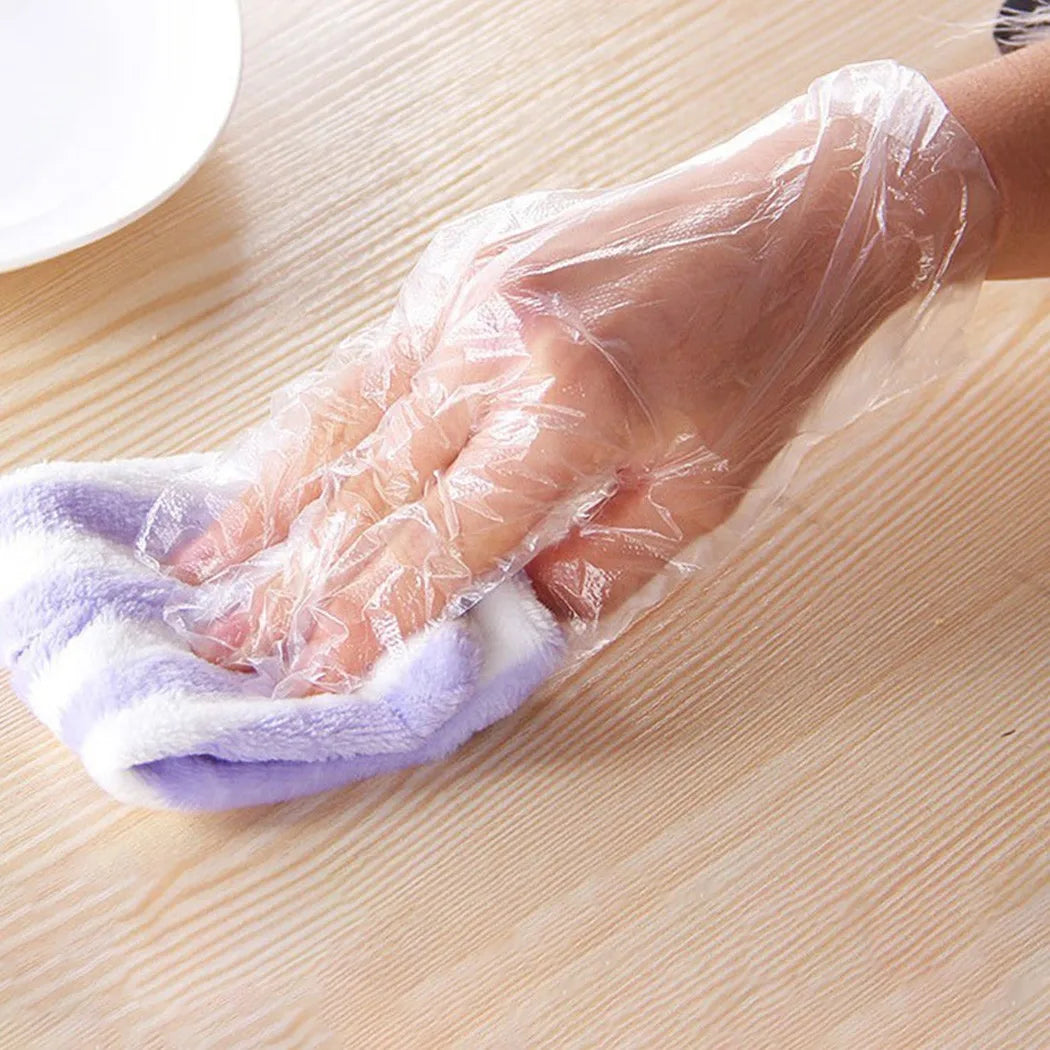 100Pcs Disposable Gloves Plastic Gloves Transparent Eco Friend Cleaning Gloves For Food Processing Kitchen Cooking Camping BBQ