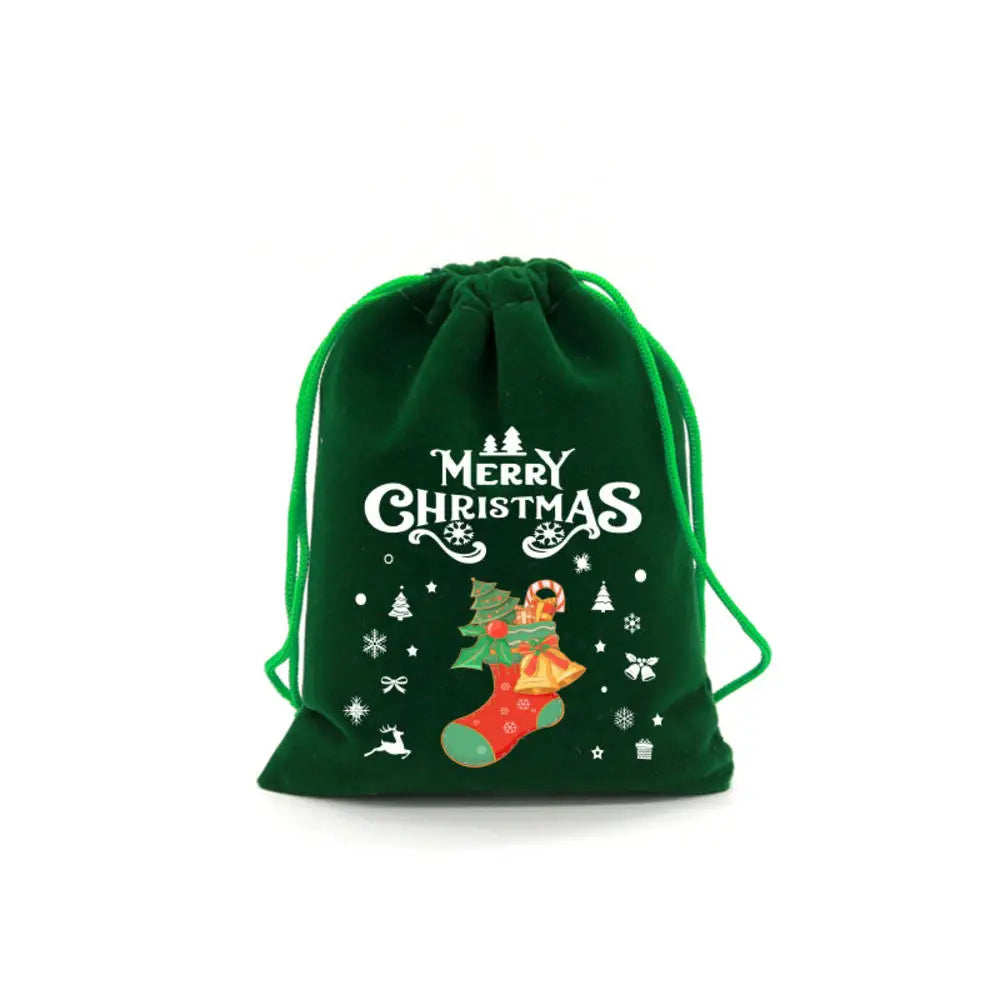 1pc Xmas Velvet Bags Small Candy Gift Bag Drawstring Pouch Christmas Party Favor Boutique Jewelry Packaging Bags 2024 New Year