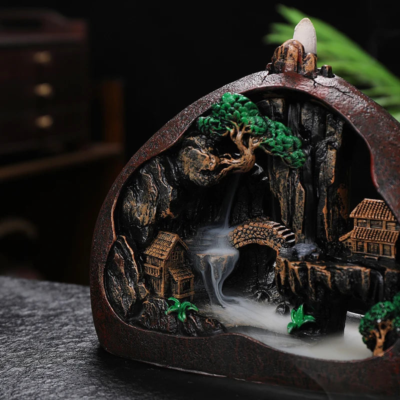 Resin Incense Burner Waterfall Mountains River Censer Smoke Backflow  Aroma Incense Burners Holder for Home Ornaments Decoration