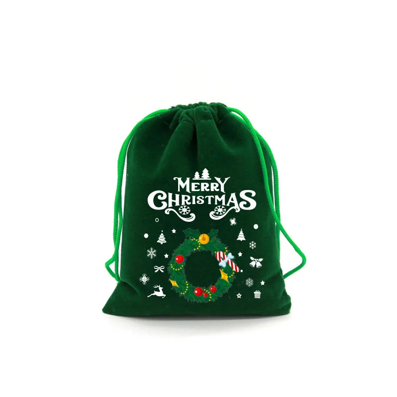 1pc Xmas Velvet Bags Small Candy Gift Bag Drawstring Pouch Christmas Party Favor Boutique Jewelry Packaging Bags 2024 New Year