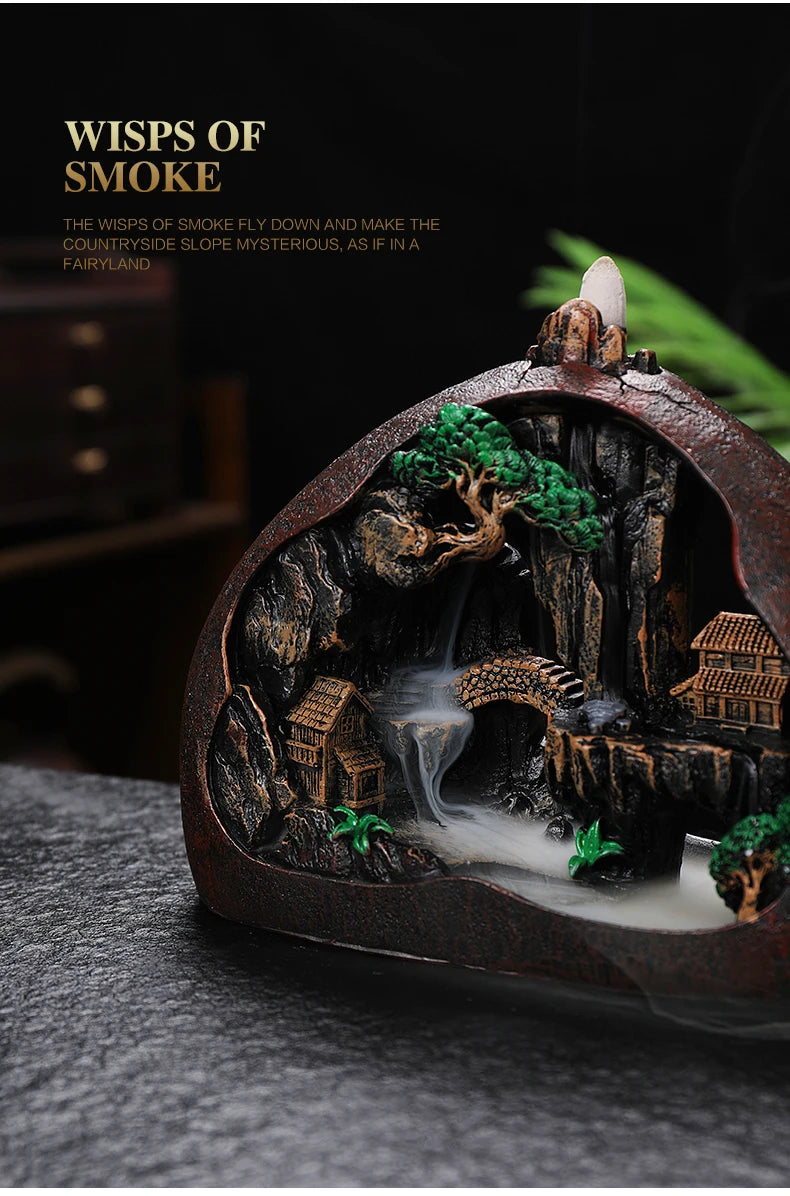 Resin Incense Burner Waterfall Mountains River Censer Smoke Backflow  Aroma Incense Burners Holder for Home Ornaments Decoration