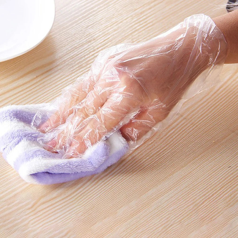 100Pcs Disposable Gloves Plastic Gloves Transparent Eco Friend Cleaning Gloves For Food Processing Kitchen Cooking Camping BBQ