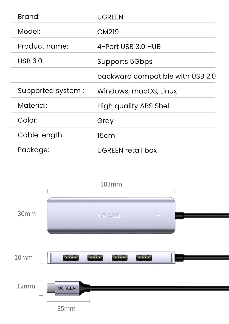 UGREEN USB C Hub 4 Ports USB Type C to USB 3.0 Hub Splitter Adapter for MacBook Pro iPad Pro Samsung Galaxy Note 10 S10 USB Hub