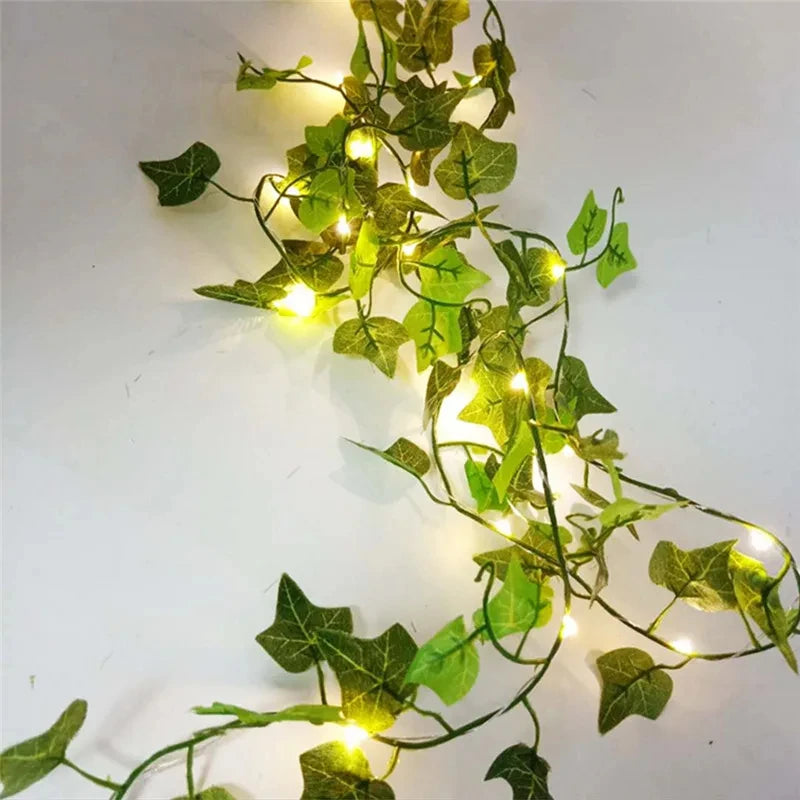 12/10/2m Fake Green Leaf Ivy Vine with LED Lights Home Bedroom Decor Wedding Glowing Artifical Plant Garland Home Decor