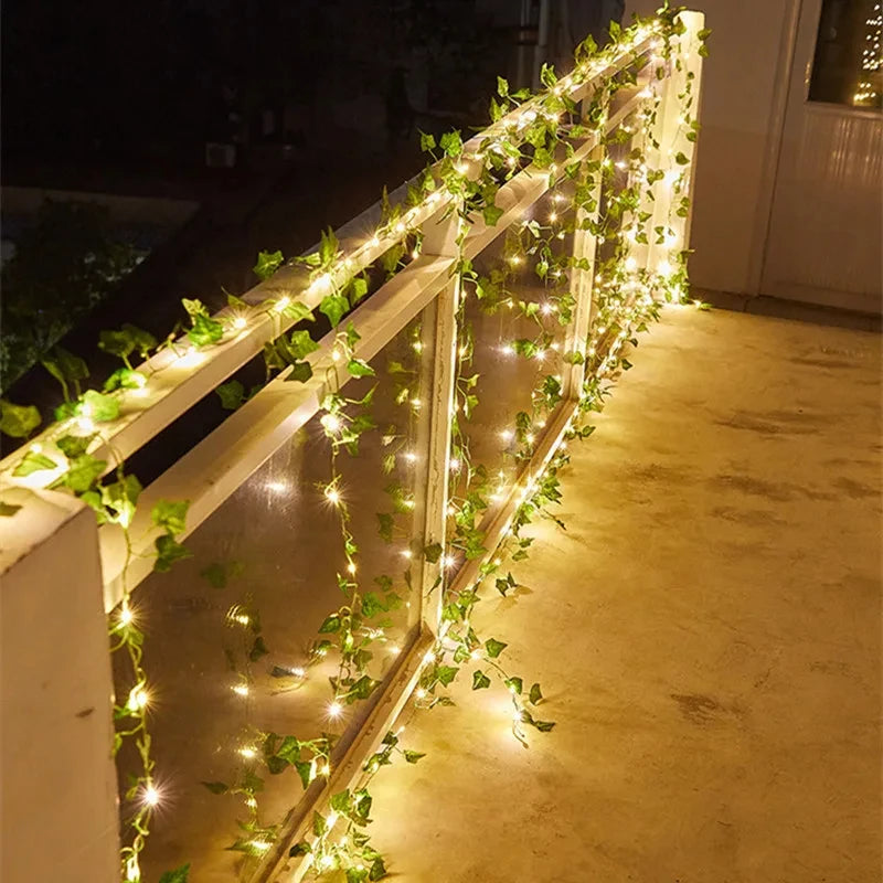 12/10/2m Fake Green Leaf Ivy Vine with LED Lights Home Bedroom Decor Wedding Glowing Artifical Plant Garland Home Decor