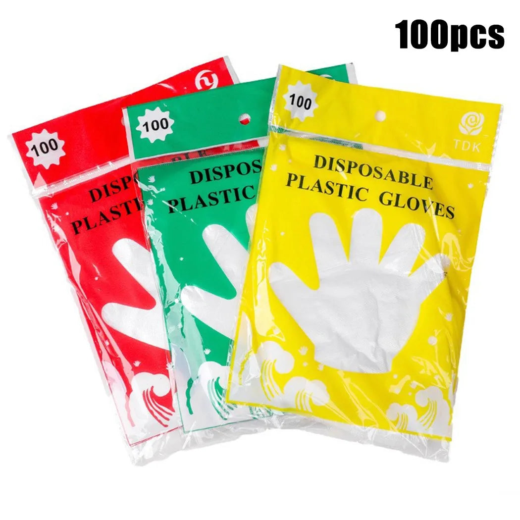 100Pcs Disposable Gloves Plastic Gloves Transparent Eco Friend Cleaning Gloves For Food Processing Kitchen Cooking Camping BBQ