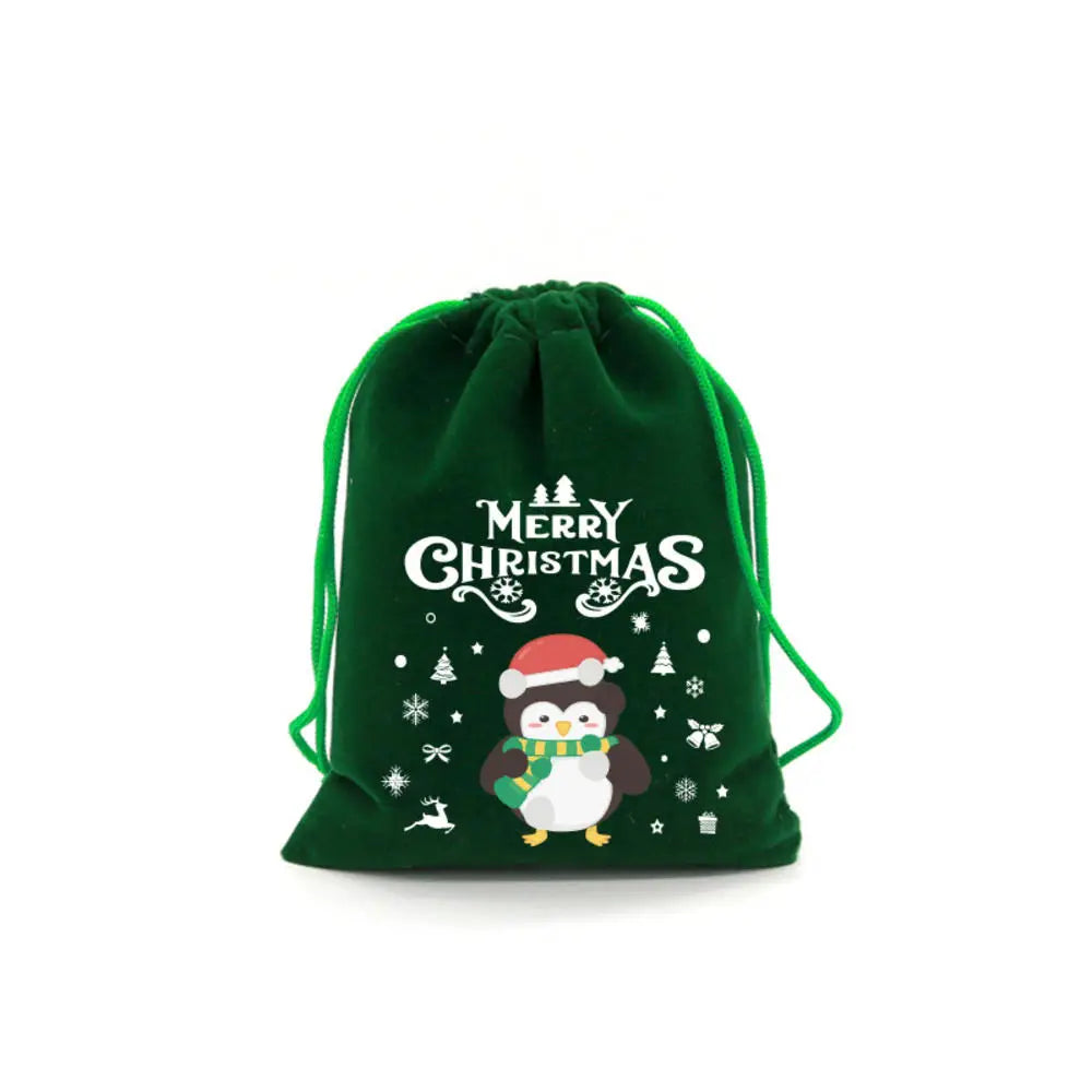 1pc Xmas Velvet Bags Small Candy Gift Bag Drawstring Pouch Christmas Party Favor Boutique Jewelry Packaging Bags 2024 New Year