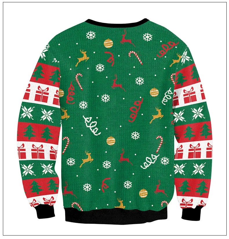 Ugly Christmas Sweaters Green Jumpers 3D Funny Printed Holiday Party Xmas Sweatshirt for Party Birthday Xmas Sweatshirt 2024