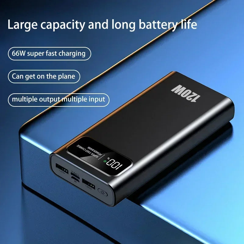 120W Fast Charging Power Bank 200000mAh Ultralarge Capacity Portable Digital Display External Battery For iPhone Samsung