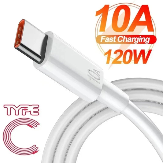 120W 10A Type C Cable Type-C Quick Charging Cable for iPhone 15 & 16 Samsung Xiaomi Huawei USB C Mobile Phone Data Cord Fast Charge Data Cable