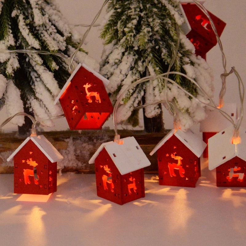 Christmas Wooden House LED String Light Xmas Tree Hanging Ornament 2024 Christmas Decoration For Home Kids New Year Gift Navidad