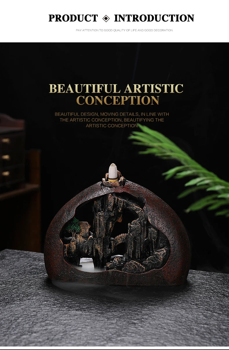 Resin Incense Burner Waterfall Mountains River Censer Smoke Backflow  Aroma Incense Burners Holder for Home Ornaments Decoration