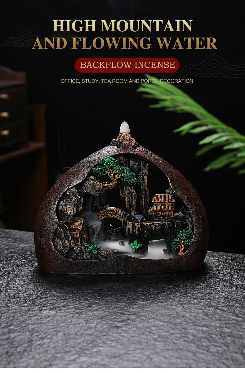 Resin Incense Burner Waterfall Mountains River Censer Smoke Backflow  Aroma Incense Burners Holder for Home Ornaments Decoration