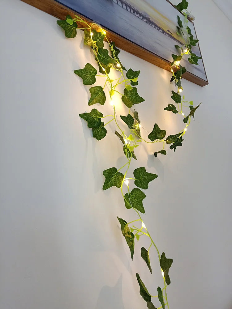 12/10/2m Fake Green Leaf Ivy Vine with LED Lights Home Bedroom Decor Wedding Glowing Artifical Plant Garland Home Decor