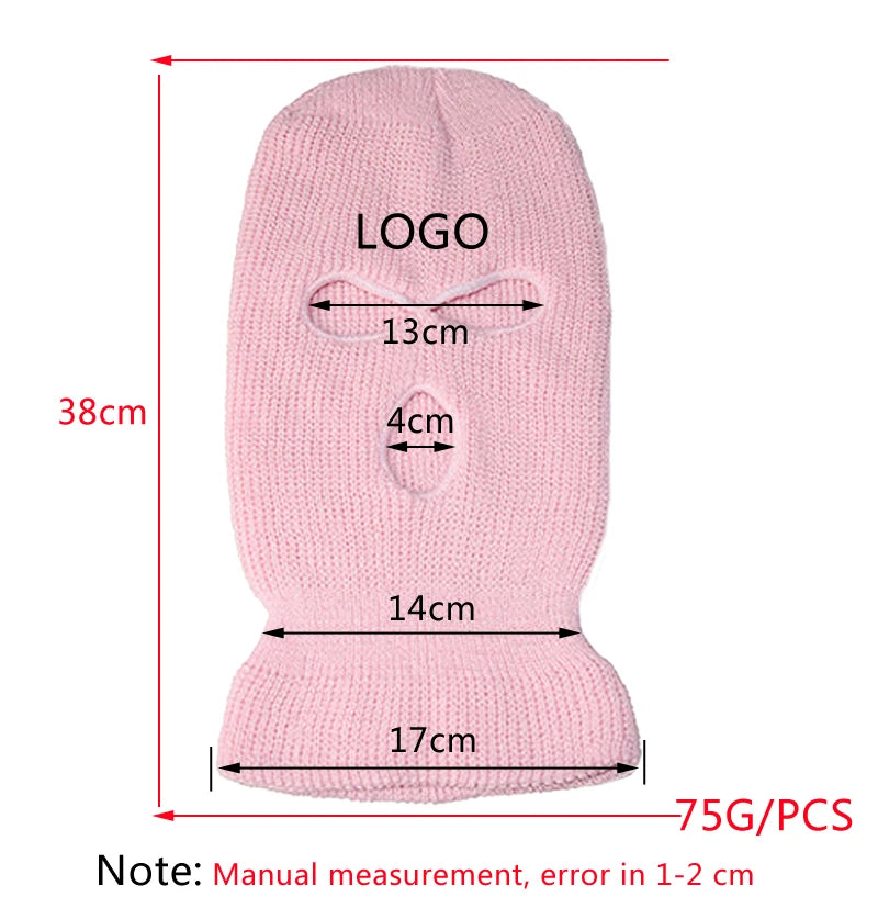 Motorcycle Windproof Full Face Knit Hats Custom SkiMask Men Warm Wool Balaclava embroidery Winter hats Knitted 3 Holes Ski Mask