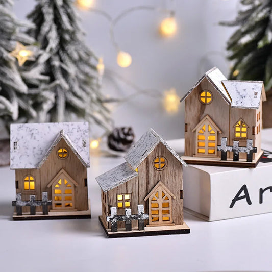 Christmas LED Light Wooden House Luminous Cabin Merry Christmas Decorations for Home DIY Xmas Tree Ornaments Kids Gift New Year