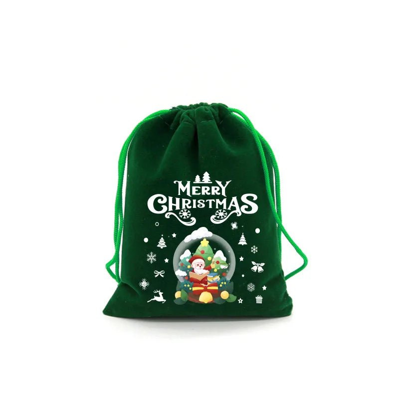 1pc Xmas Velvet Bags Small Candy Gift Bag Drawstring Pouch Christmas Party Favor Boutique Jewelry Packaging Bags 2024 New Year