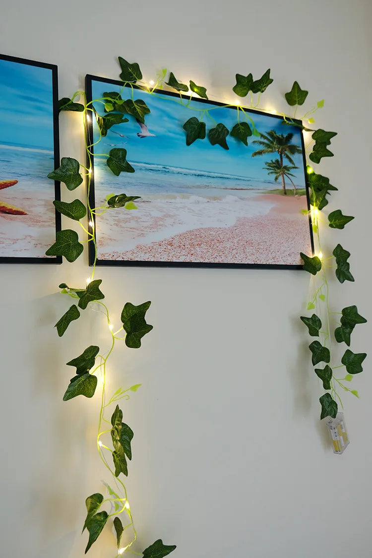 12/10/2m Fake Green Leaf Ivy Vine with LED Lights Home Bedroom Decor Wedding Glowing Artifical Plant Garland Home Decor