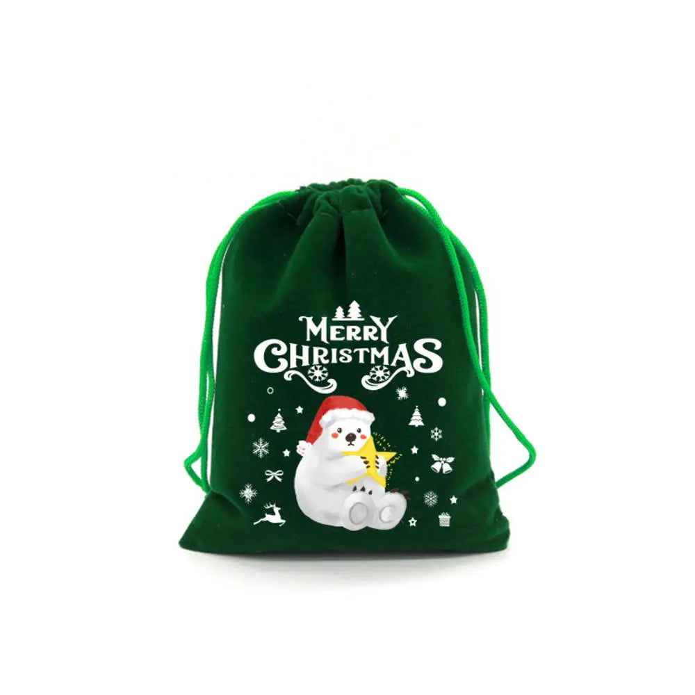 1pc Xmas Velvet Bags Small Candy Gift Bag Drawstring Pouch Christmas Party Favor Boutique Jewelry Packaging Bags 2024 New Year