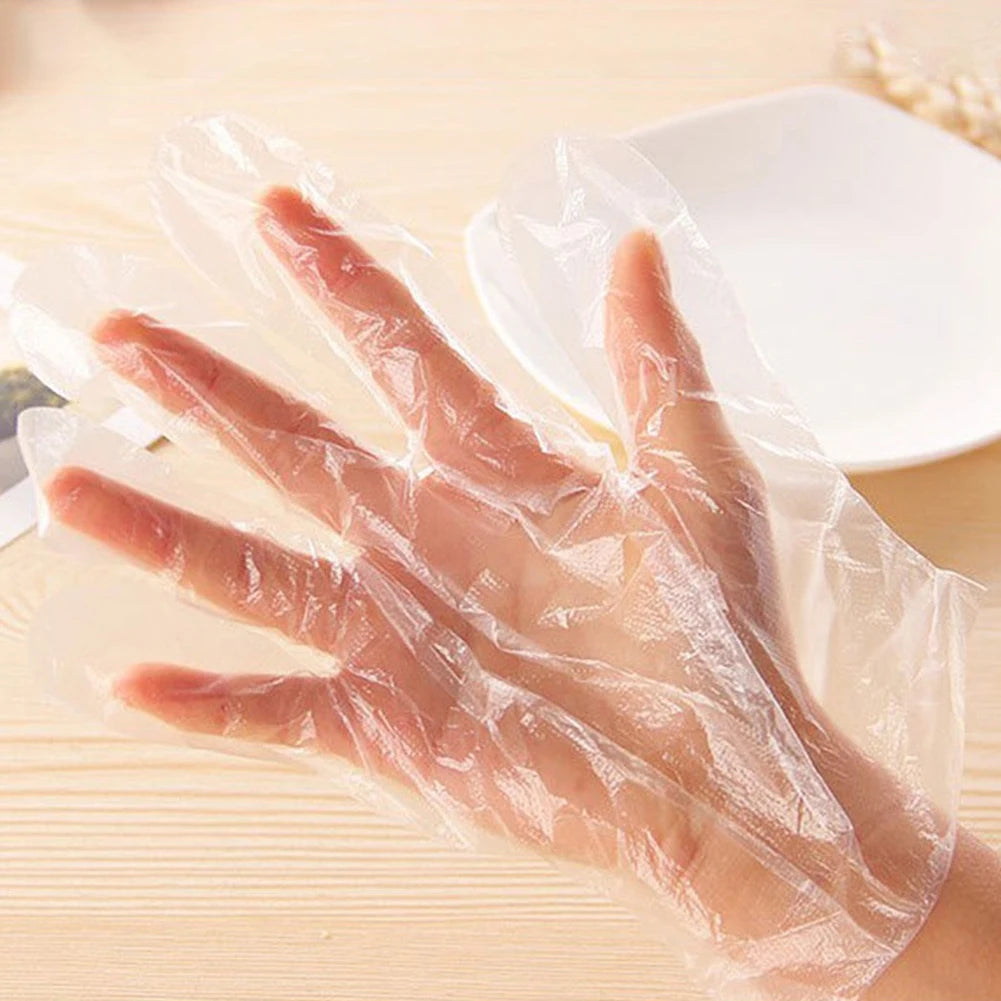 100Pcs Disposable Gloves Plastic Gloves Transparent Eco Friend Cleaning Gloves For Food Processing Kitchen Cooking Camping BBQ