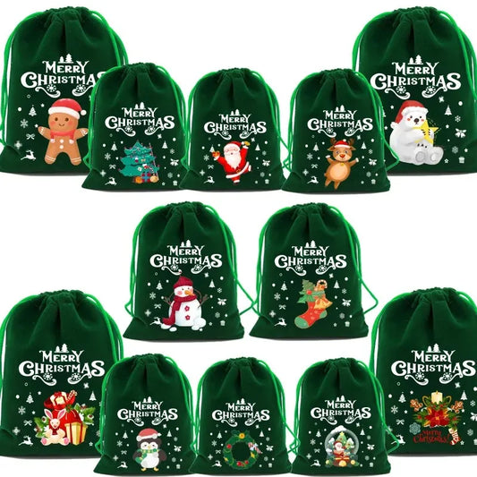 1pc Xmas Velvet Bags Small Candy Gift Bag Drawstring Pouch Christmas Party Favor Boutique Jewelry Packaging Bags 2024 New Year