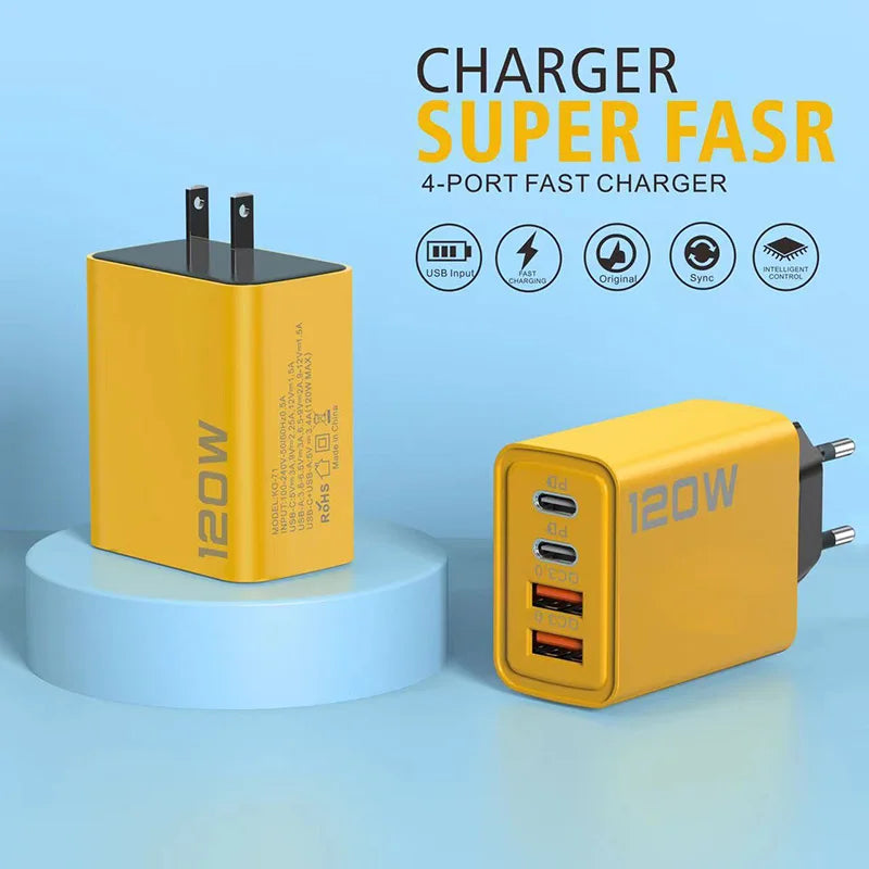 Xiaomi 10A 120W Ultra Fast Charger Cable Super Fast Charger 4Port USBC PD Quick Charging TypeC Charger For Xiaomi iPhone Samsung