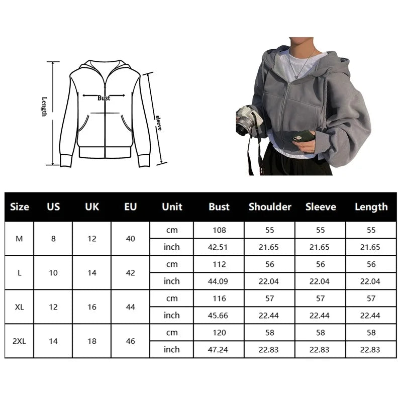 Women Hoodies 2025 Autumn Retro Solid Color Zip Up Oversized Sweatshirts Harajuku Korean Version Long Sleeve Hooded Jackets Coat