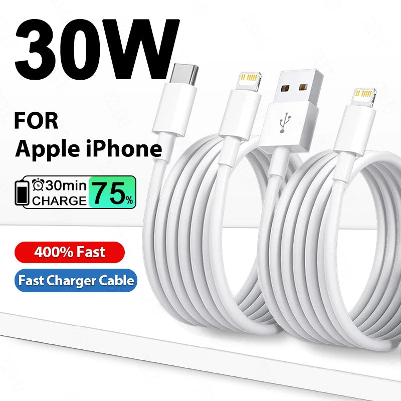 USB-C Charging 30W Fast Charger Cable For iPhone 14 13 12 11 Pro Max Mini XR XS X 6 7 8 Plus iPad Pro Type C to iOS Quick Charge